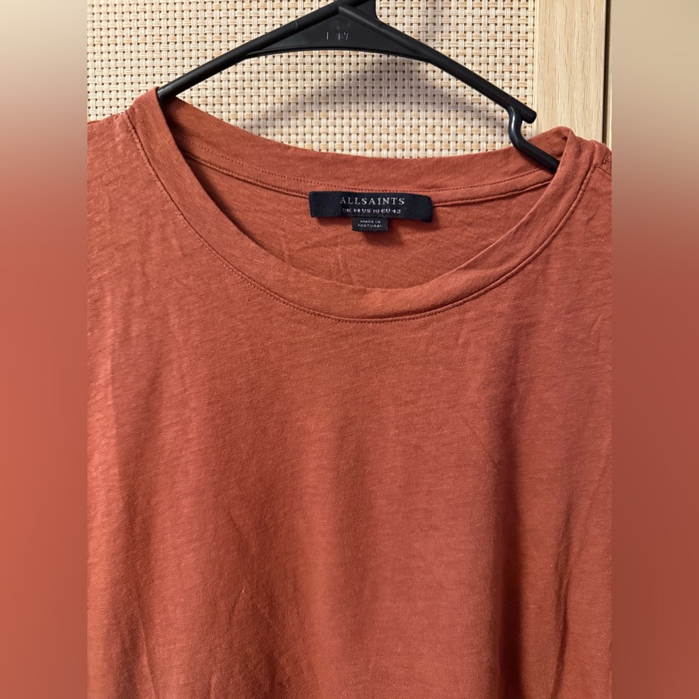AllSaints Rust Brown Short Sleeved T-Shirt - Picture 2 of 3